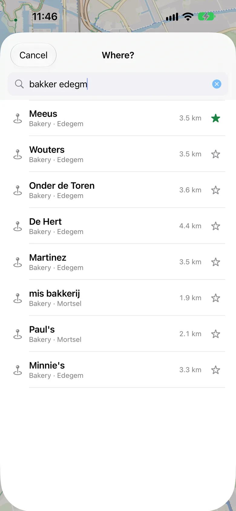 Searching with a typo: “bakker edegm” finds the bakeries in Edegem